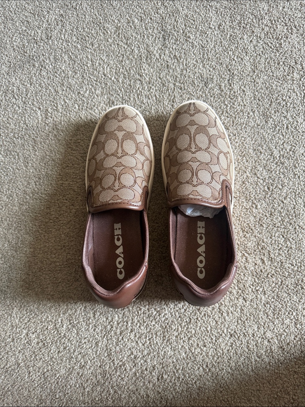 Coach Signature Slip-On Moccasins in Brown and Tan - Picture 1 of 3